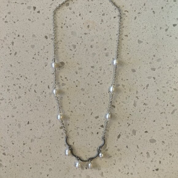 Delicate Pearl & Silver Chain Necklace – Elegant & Timeless - Picture 1 of 2